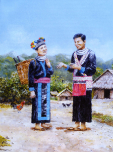 Illustration of Hmong couple from Enchanted Necklace